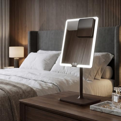Orbit LED Vanity Mirror with Lights, 7X/1X Magnification, Dimmable & USB-C Rechargeable Tabletop Mirror (Espresso Brown) - color: Espresso Brown