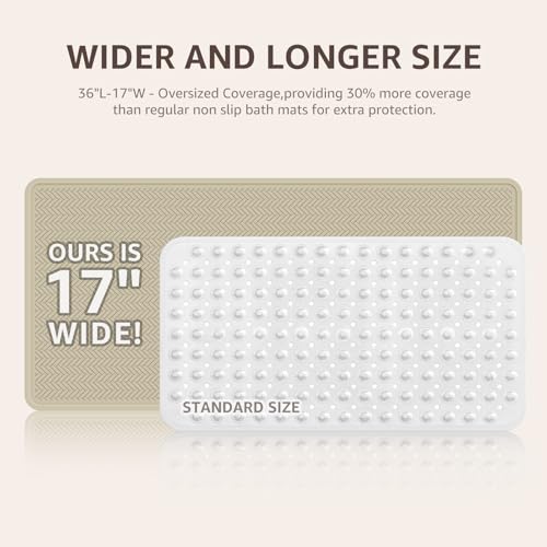 OTHWAY Bathtub Mat Non Slip, Extra Long Rubber Bath Mat for Tub, Machine Washable Shower Anti Slip Mat with 332 Strong Suction Cups (Brown, 36" x 17") - color: Brown, size: 36" x 17" (Rectangular)