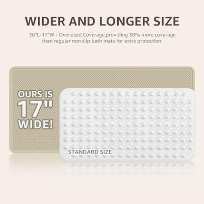 OTHWAY Bathtub Mat Non Slip, Extra Long Rubber Bath Mat for Tub, Machine Washable Shower Anti Slip Mat with 332 Strong Suction Cups (Brown, 36" x 17") - color: Brown, size: 36" x 17" (Rectangular)