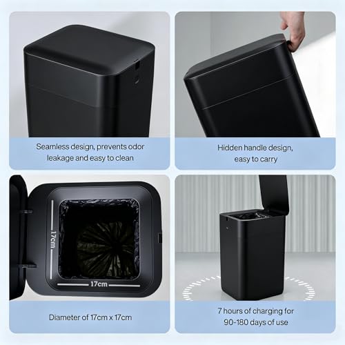 Airdeer Automatic Trash Can, 4 Gallon Self Sealing and Self-Changing Smart Trash Can Motion Sensor, Touchless Garbage can with lid for Kitchen Bathroom Bedroom, 6 Refill Rings(A1, Black)