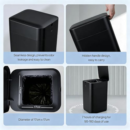Airdeer Automatic Trash Can, 4 Gallon Self Sealing and Self-Changing Smart Trash Can Motion Sensor, Touchless Garbage can with lid for Kitchen Bathroom Bedroom, 6 Refill Rings(A1, Black)