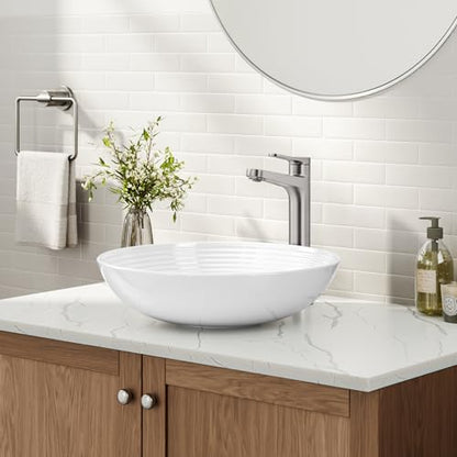 KRAUS Indy Bathroom Faucet for Vessel Sink in Spot-Free Brushed Nickel with Single Handle, Pop Up Drain and Supply Lines, KVF-1410SFBN - color: Spot Free Brushed Nickel, style: Vessel