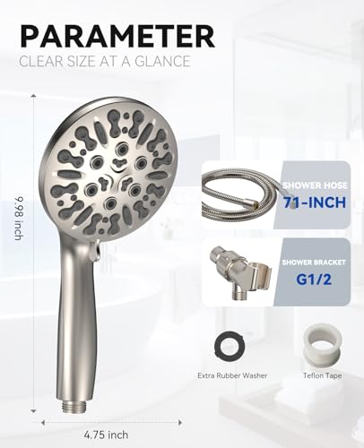 JDO Shower Head with Handheld, High Pressure Handheld Shower Head 9 Settings, Detachable Shower Head Set with Stainless Steel Hose and Shower Bracket (Brushed Nickel) - color: Brushed Nickel