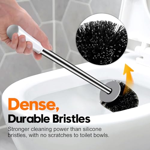 Toilet Brush, Compact Toilet Bowl Brush and Holder, Stainless Steel Handle, Toilet Cleaner Brush Deep Cleaning for Bathroom, Easy to Assemble White & Grey ﻿ - color: Gray