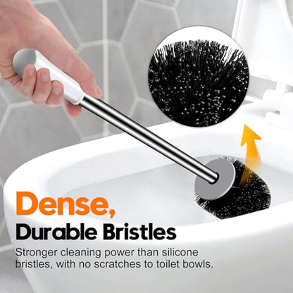 Toilet Brush, Compact Toilet Bowl Brush and Holder, Stainless Steel Handle, Toilet Cleaner Brush Deep Cleaning for Bathroom, Easy to Assemble White & Grey ﻿ - color: Gray