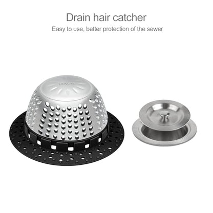 LEKEYE Shower Drain Hair Catcher/Bathtub Drain Cover/Drain Protector for Pop-Up & Regular Drains(Black) - color: Black