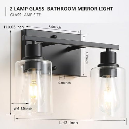 Bathroom Vanity Light Fixtures, 2-Light Matte Black Bathroom Lights, Wall Sconces with Clear Glass Shade for Hallway Farmhouse Bedroom Living Room - color: Black 2-Light