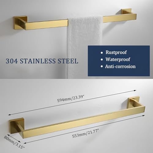 SEIDO 24 Inch Brushed Gold Towel Bar, Heavy Duty & Rust-Proof 304 Stainless Steel Bath Towel Holder, Modern Square Wall Mounted Towel Rack for Bathroom, Kitchen, RV - color: Brushed Gold, size: 24 Inch