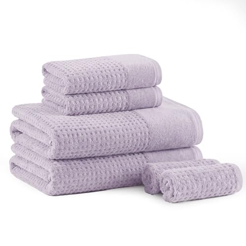 Madison Park Spa Waffle 100% Cotton Bath Towel Set, 600 GSM, 6 PC, Lilac | Plush, Quick Dry & Highly Absorbent, Hotel & Spa Quality, Premium Texture Waffle Weave, Luxurious Towel for Bathroom - color: Lilac, size: 6-Piece Set