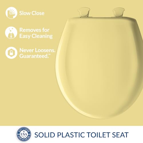 Bemis Classic Colors Slow Close Toilet Seat, Easy Clean Hinges and Durable Plastic Seat, Made in USA, Round, Yellow - color: Yellow, size: Round