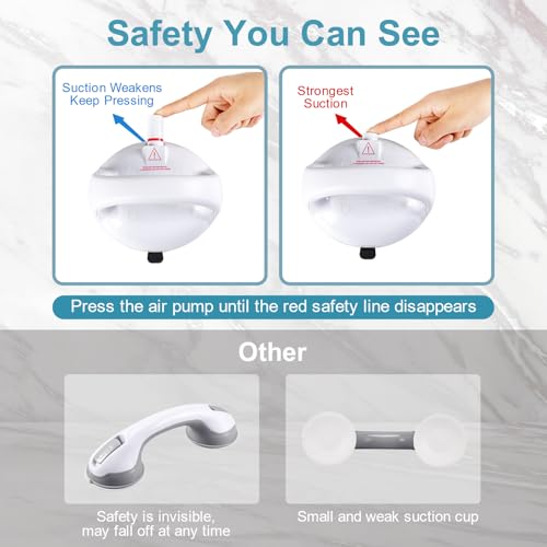 Upgraded Suction Shower Grab Bar, Extra Strong 418lb Suction Handle for Bathtubs, Showers, and Toilets, Safety for Elderly/Seniors, White, 2 Pack