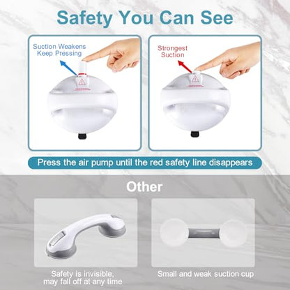 Upgraded Suction Shower Grab Bar, Extra Strong 418lb Suction Handle for Bathtubs, Showers, and Toilets, Safety for Elderly/Seniors, White, 2 Pack