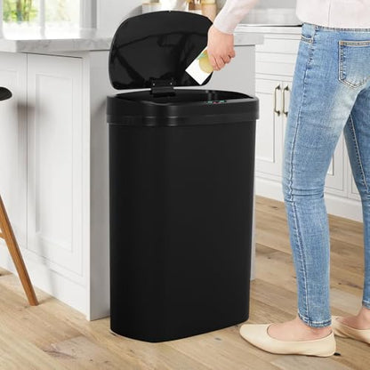 13 Gallon Trash Can | 50L Sensor Automatic Kitchen Trash Can with Lid | Touchless Garbage Bin Odor-Control for Kitchen, Office, Bedroom, Living Room (1 Pack, Black) - color: Black