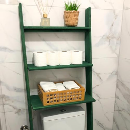 Over The Toilet Birch Wood Bathroom Organizer Shelves, 3-Tier Freestanding Above Toilet Storage Ladder Shelf, Standing Space Saver Behind Toilet Small Bathroom Organizer (Verde) - color: Verde