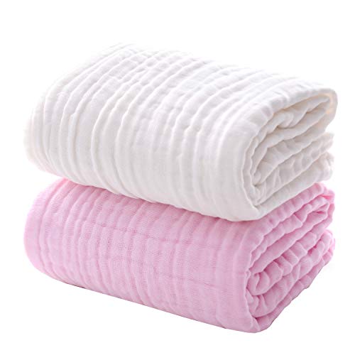 Baby Bath Towels, Super Soft Cotton Receiving Blanket for Baby's Delicate Skin,2Pack Swaddle Blanket for Newborns Toddlers Boy Girl,Baby Registry as Shower (White+Pink) - color: White+pink