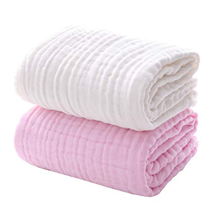 Baby Bath Towels, Super Soft Cotton Receiving Blanket for Baby's Delicate Skin,2Pack Swaddle Blanket for Newborns Toddlers Boy Girl,Baby Registry as Shower (White+Pink) - color: White+pink