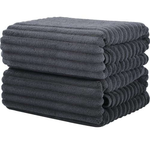 Luxury 2-Piece Quick-Dry Bath Towel Set 27.5X 55 Inches – Ultra Soft Microfiber for Bathroom, Bar, Pool, Gym & Travel – Elegant Twill Design - color: 2darkgrey