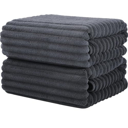 Luxury 2-Piece Quick-Dry Bath Towel Set 27.5X 55 Inches – Ultra Soft Microfiber for Bathroom, Bar, Pool, Gym & Travel – Elegant Twill Design - color: 2darkgrey