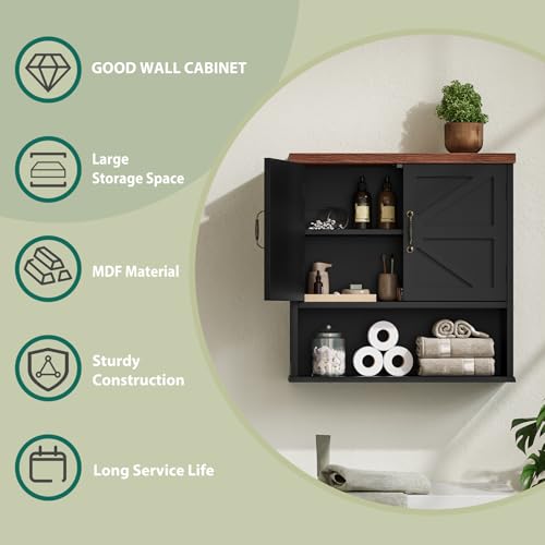 Smuxee Farmhouse Bathroom Cabinet Wall Mounted, Black Medicine Cabinet with Adjustable Shelf, Bathroom Cabinet for Living Room, Laundry Room - color: Black, size: Big