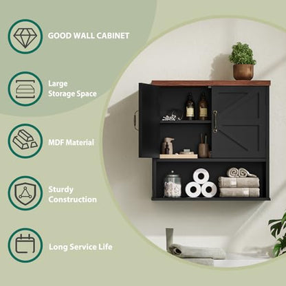 Smuxee Farmhouse Bathroom Cabinet Wall Mounted, Black Medicine Cabinet with Adjustable Shelf, Bathroom Cabinet for Living Room, Laundry Room - color: Black, size: Big