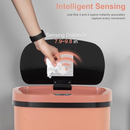 FDW Garbage Can 13 Gallon 50 Liter Kitchen Trash Can for Bathroom Bedroom Home Office Automatic Touch Free High-Capacity with Lid Waste Bin - color: Pink, style: Plastics