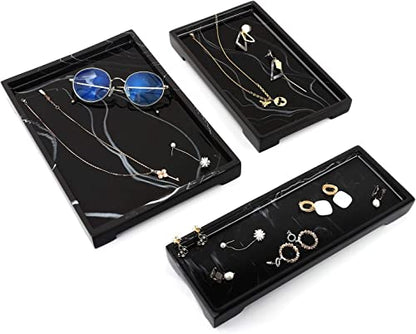 Luxspire Marble Tray for Soap Dispenser Perfume Jewelry, M, Ink Black | 10 x 6 inch, non-slip waterproof resin, easy wipe clean, fits bath kitchen vanity, holds jewelry toiletries soap - color: A - Ink, style: Medium