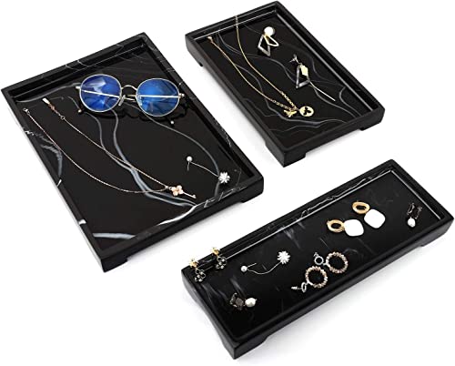 Luxspire Marble Tray for Soap Dispenser Perfume Jewelry, M, Ink Black | 10 x 6 inch, non-slip waterproof resin, easy wipe clean, fits bath kitchen vanity, holds jewelry toiletries soap - color: A - Ink, style: Medium