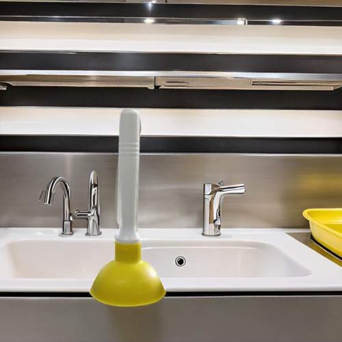 NewFerU Drain Plunger, Small 4-Inch Sink Clog Remover, Mini Hand Unclogger | Rubber Cup Plumber Helper, Force Tiny Compact Tool with 9 inch Short Handle for Kitchen Bathroom, Toilet, Shower, Bath Tub - color: Yellow