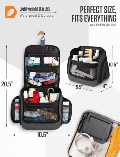 VENTURE 4TH Hanging Travel Toiletry Bag, 18 Compartments - Gray | Hangs on rails, hooks or doors; stands upright. Removable TSA pouch. Water-resistant Nylon 290D Twill, reinforced stitching. - color: Gray