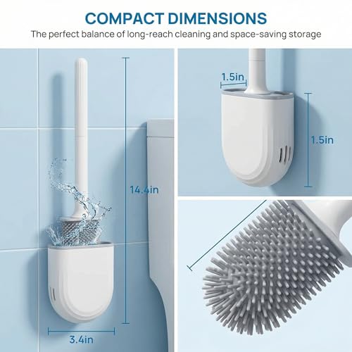 RV Silicone Toilet Brush with Holder, Drill-Free Wall Mounted Toilet Bowl Cleaner, Anti-Drip Anti-Roll Compact Brush for RV Camper & Small Bathroom (White) - color: White