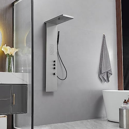 BWE Stainless Steel Shower Panel Tower System 3 IN 1 Brushed Nickel | Shower Panel - Rainfall Shower Head and Handheld with Massage Body Jets - Wall Mount - color: Brushed Nickel