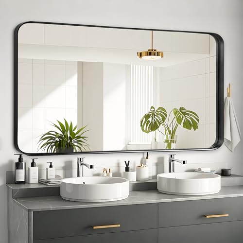 Fabuday Bathroom Wall Mirror Over Sink - 20x40 Inch Balck Framed Bathroom Mirrors for Vanity, Large Black Matte Mirrors for Bedroom, Restroom, Farmhouse, Entryway Decor - color: Black, size: 20"L x 40"W