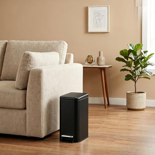 Small Bathroom Trash Can w/Lid Soft Close, 6 Liter/1.6 Gallon Stainless Steel Garbage Can w/Inner Bucket, Trash Bin Waste Basket for Kitchen, Bedroom, Living Room, Office, Toilet, Black - color: Black