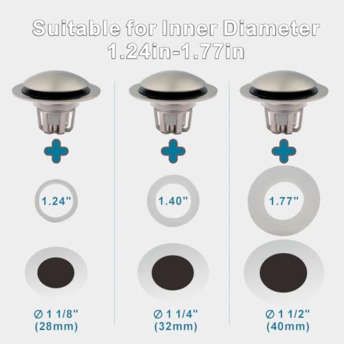 WELSAN Brushed Nickel Sink Stopper Bathroom Drain 1 1/8"-1 1/2", 2 Pack | Bathroom Sink Stopper Replacement, Universal Pop-Up Drain Stopper Plug Strainer with Hair Catcher, Anti-Clogging Design - color: Brushed Nickel-2