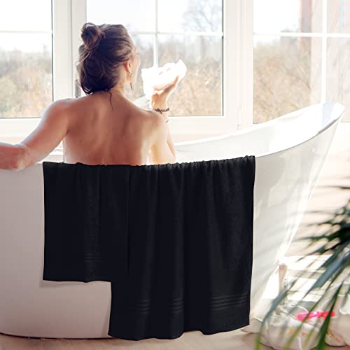 BOUTIQUO 6 Pack Cotton Towel Set, Contains 2 Bath Towels 28x55 inch, 2 Hand Towels 16x24 inch & 2 Wash Coths 12x12 inch, Ideal Everyday use, Ultra Soft Compact & Lightweight - Black - color: Black, size: 6 Pack Set
