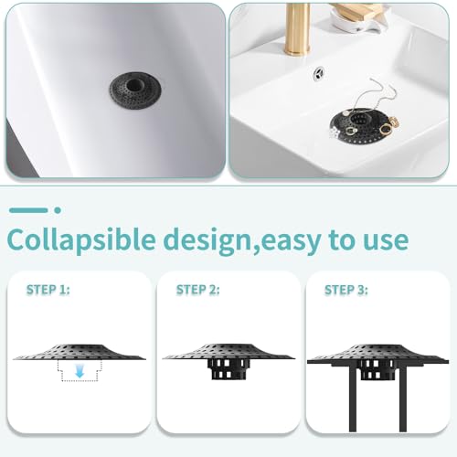 Aluvor Bathtub Drain Hair Catcher,Silicone Tub Hair Catcher Drain Protector | Collapsible Shower Hair Drain Catcher Strainer for 1.48'' to 1.76'' Flat Regular Drains, 3PCS/Black - color: ‌dark Black