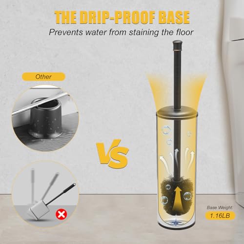 Toilet Brush and Holder, Toilet Cleaner Bowl Set with Two Brush with Extra Long Handle, Durable Bristles Toilet Scrubber and Covered Holder, Drip-Proof Stainless Steel Oil Rubbed Bronze - color: Oil Rubbed Bronze