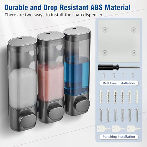 Pollock Shampoo and Conditioner Dispenser 3 Chamber No Drill | Shower Soap Pump Dispenser Wall Mounted,Body Wash Dispenser,Shower Gel Shampoo Holder for Bathroom Accessories, (Gun 3) - color: Gun 3