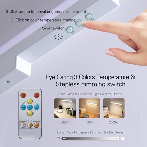 5W 16 Inches Wireless Rechargeable Wall Lights Bar,3CCT | 4000Mah Battery Operated Mirror Vanity Lights with Remote Dimmable and Timer,Magnetic Led Lights Bar for Makeup Mirror,Closet - color: 3CCT