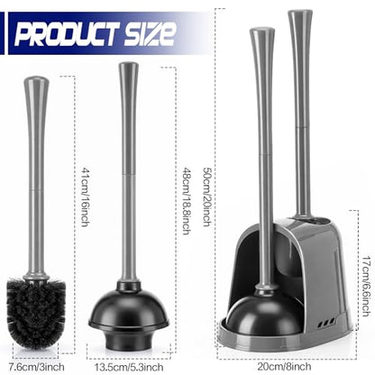Reallnaive 4 Set Toilet Plunger and Brush Set with Ventilated Holder 2 in 1 Toilet Bowl Brush and Heavy Duty Plunger Combo Bathroom Cleaning Kit for Home and Commercial Bathrooms Drainage (Gray) - color: Gray