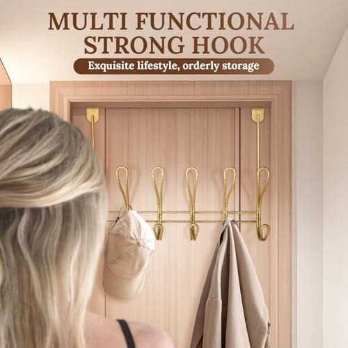 Twisted Design Over the Door Hook Rack, Towel Hanger, Coat Rack for Bathroom, Bedroom or Laundry Room (Gold With 12 Hooks) - style: Gold with 12 Hooks