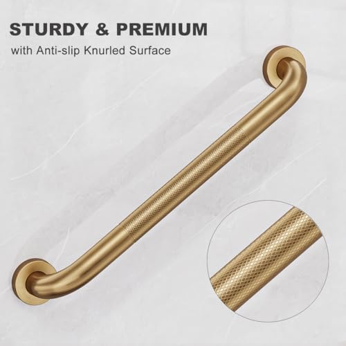FANHAO 2 Pack Shower Grab Bar, 16 Inch Stainless Steel Bathroom Grab Bar with Anti-Slip Knurled Grip, Heavy Duty Shower Handle Bath Handle, Safety Bars for Elderly Handicapped (Champagne Bronze)
