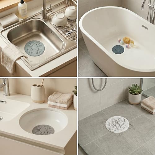 4 Packs Round Hair Drain Catcher, Silicone Drain Cover with Suction Cups, Durable Shower Drain Hair Catcher for Bathroom, Bathtub, Kitchen, Easy to Clean Hair Catcher