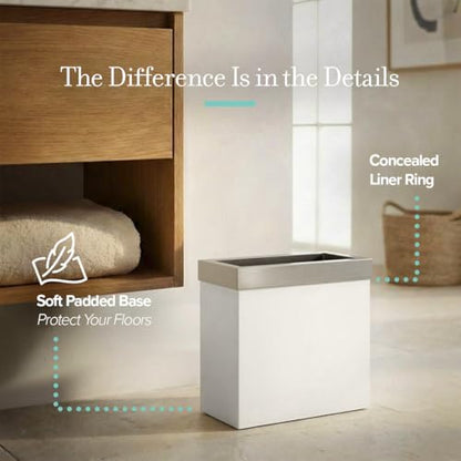 Gatco Small Bathroom Trash Can with Lid, Rectangle 3 Gallon Stainless Steel Wastebasket, Under Sink, Matte Pearl and Satin Nickel, for Bathroom, Bedroom, Office (1939SN) - color: Matte Peral / Satin