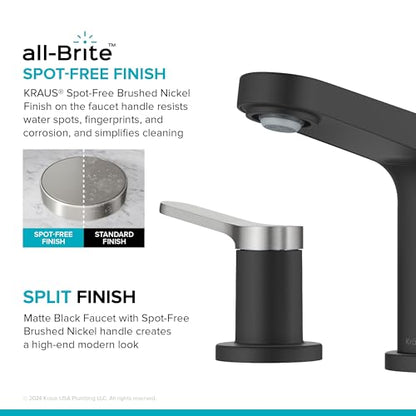 KRAUS Indy Widespread Bathroom Faucet in Spot-Free Brushed Nickel/Matte Black with 2 Handles, Pop Up Drain and Supply Lines, FUS-14103SFBNMB - color: Spot Free Brushed Nickel/Matte Black, style: Widespread