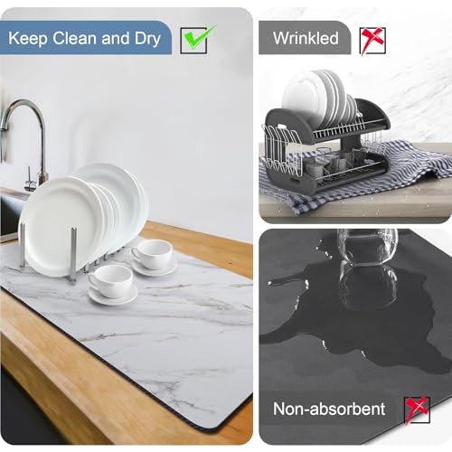 CooRug Marble Pattern Dish Drying Mat, 16" x 24" Brick Marble | Absorbent, Coffee Bar Mat for Kitchen Counter, Non-slip Rubber Backed, Washable and Easy to Clean, Heat Resistant - size: 16" x 24"