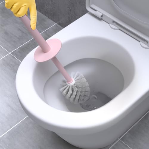 Topsky 2 Pack Compact Toilet Brush & Holder Set, Plastic Round Barrel Loo Brush with 2 Replacement Toilet Brush Head, Durable for Bathroom Toilet, Pink - color: Pink