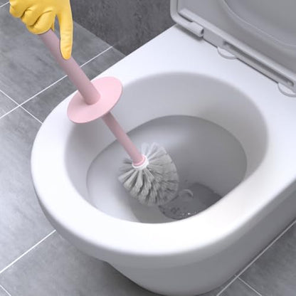 Topsky 2 Pack Compact Toilet Brush & Holder Set, Plastic Round Barrel Loo Brush with 2 Replacement Toilet Brush Head, Durable for Bathroom Toilet, Pink - color: Pink