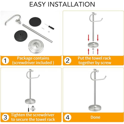 17 Inch Brushed Nickel Stand Towel Bar Hanger Hand Towel Bar Bathroom Vanity Countertop Towel Holder Free Standing Stainless Steel Towel Ring Hardware Accessories Towel Rack - color: Brushed Nickel