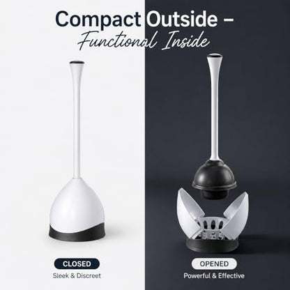 Toilet Plunger with Caddy, Heavy Duty Suction Cup, 19.5 Inch, Compact Holder for Bathroom Cleaning, White